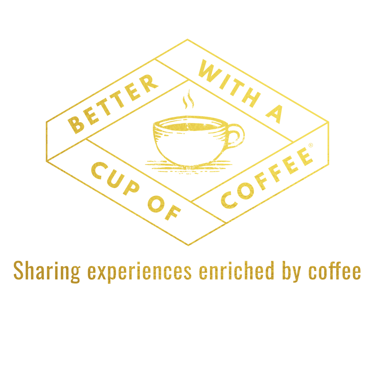 Better With A Cup Of Coffee wordmark in gold with its tagline set beneath
