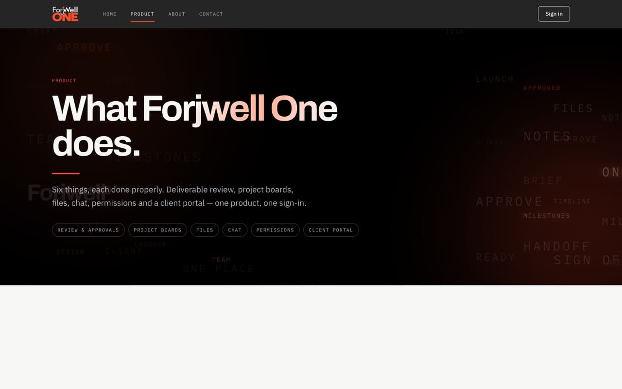 The product page explaining what Forjwell One does