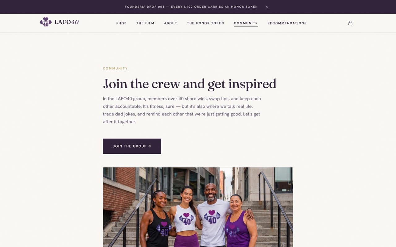 The LAFO40 community page headed Nobody builds a next chapter alone