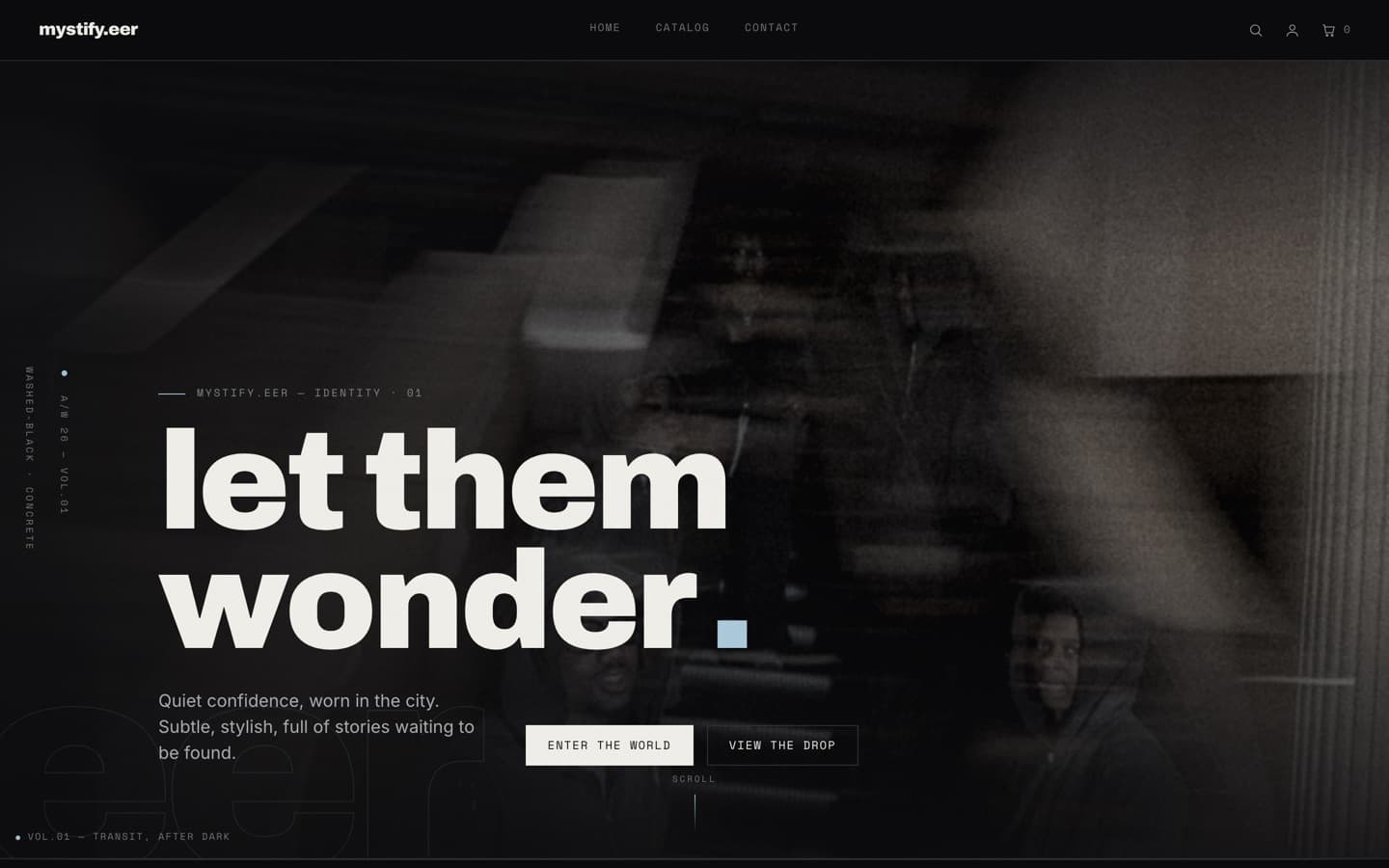Mystify — the shipped site on desktop