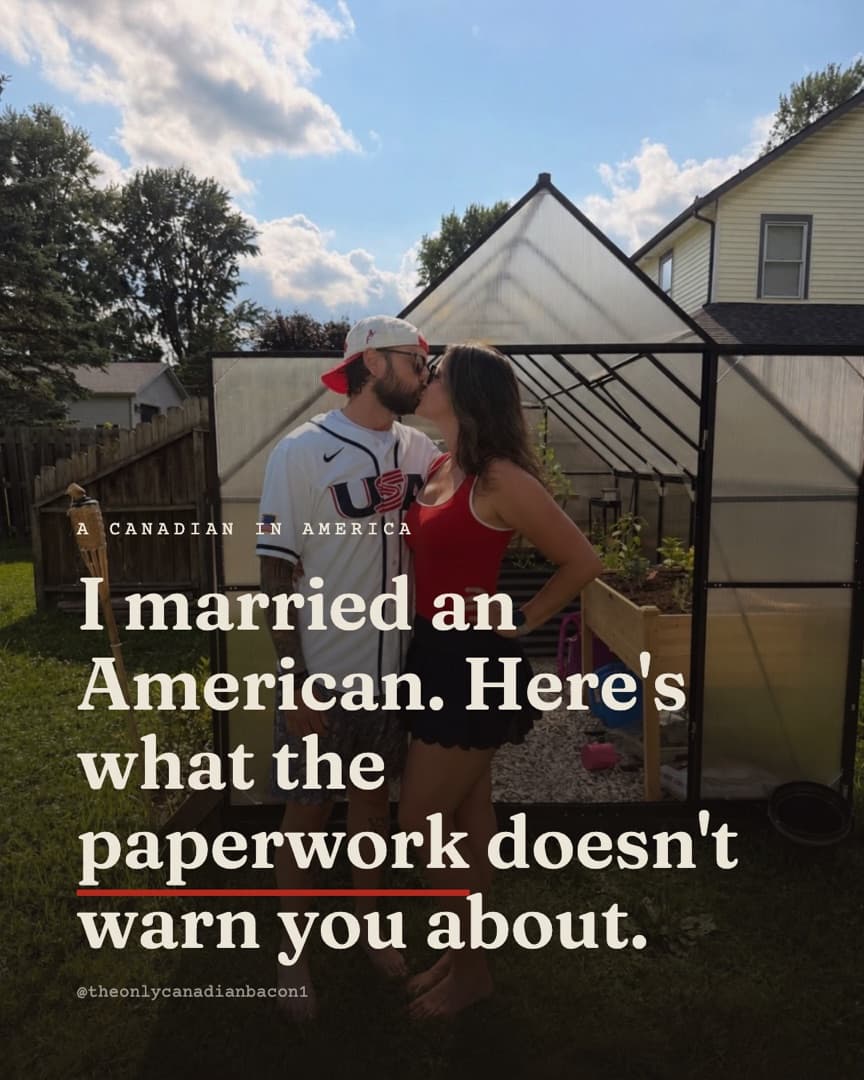 Instagram carousel cover titled Marrying An American in the same series layout